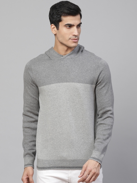 

Marks & Spencer Men Grey Melange Colourblocked Hooded Sweatshirt