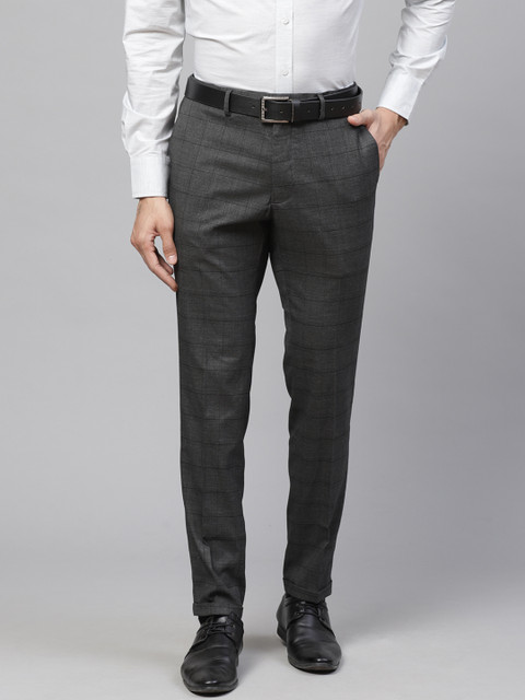 

Marks & Spencer Men Charcoal Grey Skinny Fit Checked Formal Trousers