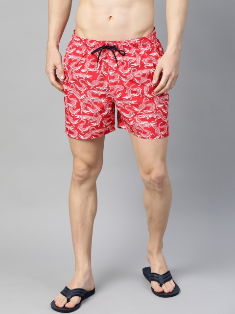 

Marks & Spencer Men Red & Off-White Dragon Print Swim Shorts