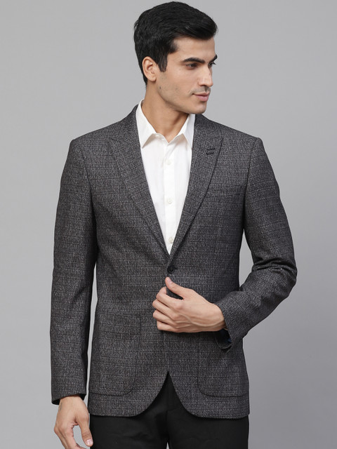 

Marks & Spencer Men Charcoal Grey Slim Fit Checked Single-Breasted Smart Casual Blazer
