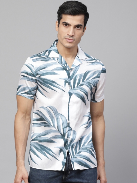 

Marks & Spencer Men White & Teal Blue Regular Fit Tropical Print Casual Shirt