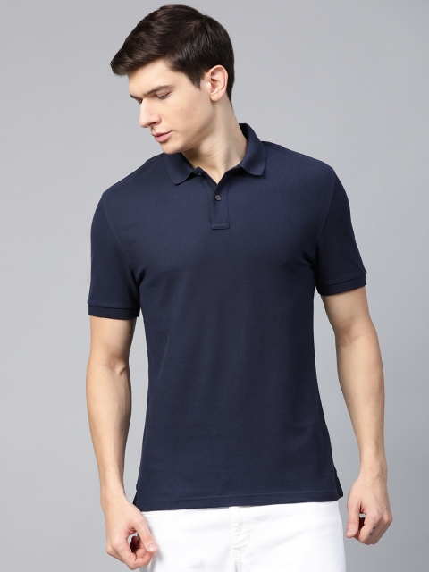 

Marks & Spencer Men Navy Blue Solid Slim Fit Polo Collar T-shirt