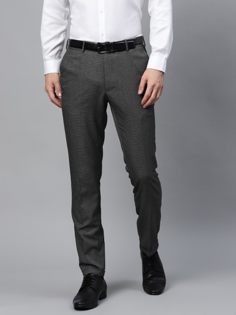 

Marks & Spencer Men Grey & Black Slim Fit Self Design Formal Trousers
