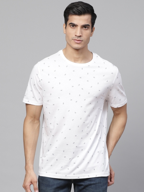 

Marks & Spencer Men White & Navy Blue Bicycle Print Round Neck T-shirt