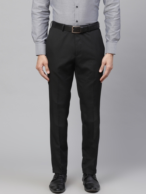 

Marks & Spencer Men Black Slim Fit Striped Formal Trousers