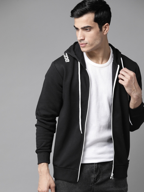 

Roadster Men Black Solid Hooded Sweatshirt
