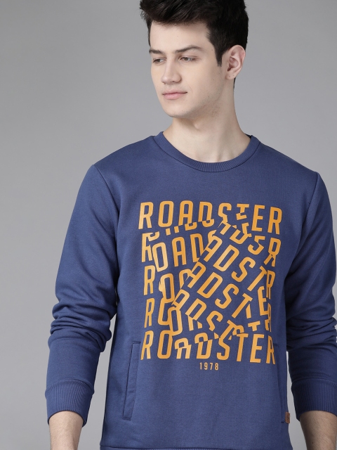 

Roadster Men Blue & Mustard Yellow Printed Sweatshirt