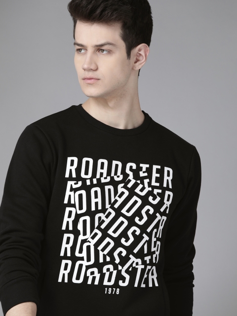 

Roadster Men Black & White Printed Sweatshirt