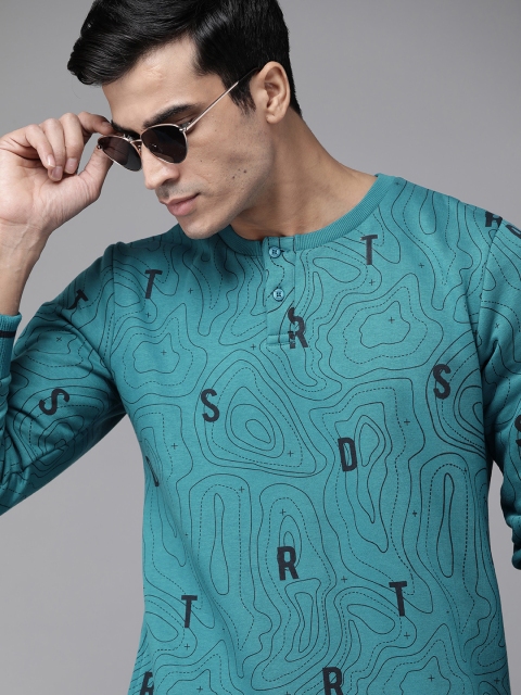 Men Blue Brand Logo Print Sweatshirt