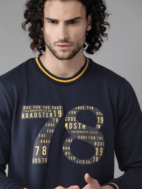 

Roadster Men Navy Blue & Yellow Printed Sweatshirt