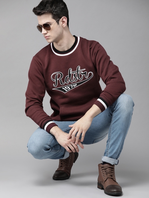 

Roadster Men Burgundy & Black Brand Logo Embroidered Sweatshirt