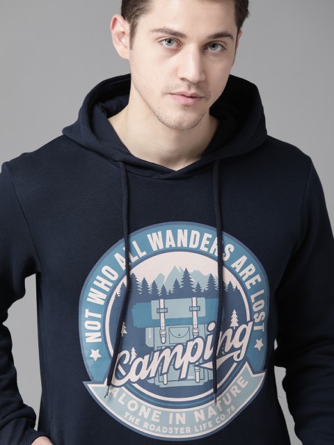 

Roadster Men Navy Blue & White Printed Hooded Sweatshirt