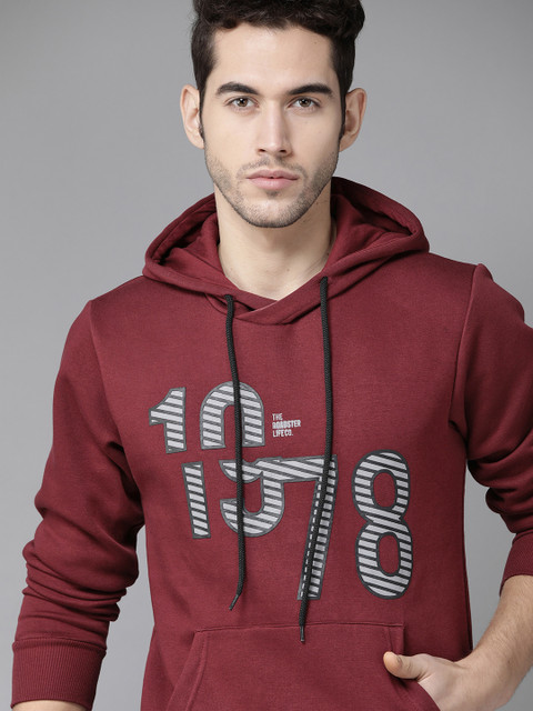 

Roadster Men Maroon Printed Hooded Sweatshirt