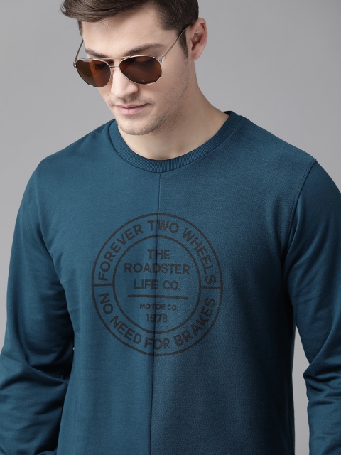 

Roadster Men Teal Blue & Black Printed Sweatshirt
