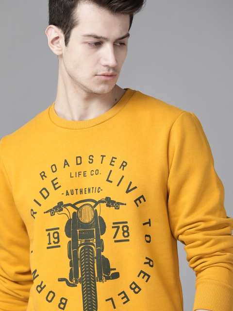 

Roadster Men Mustard Yellow & Black Printed Sweatshirt