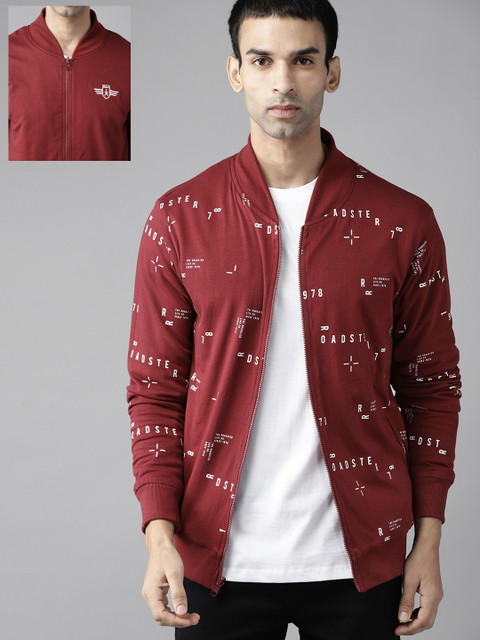 

Roadster Men Maroon & White Printed Reversible Sweatshirt