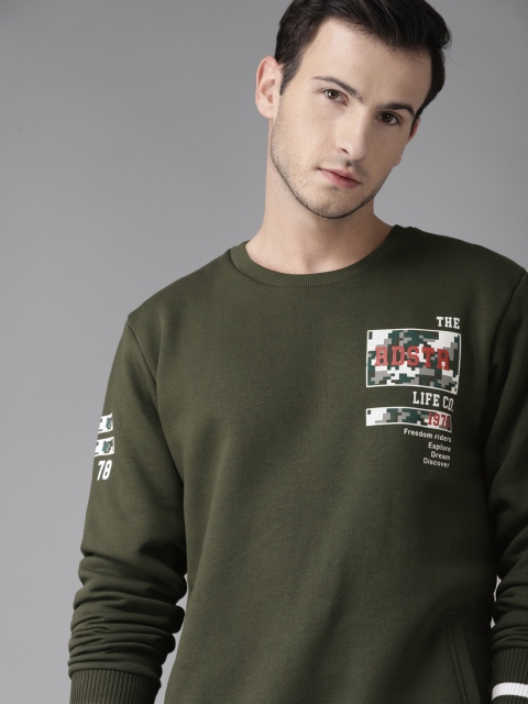

Roadster Men Olive Green Printed Sweatshirt