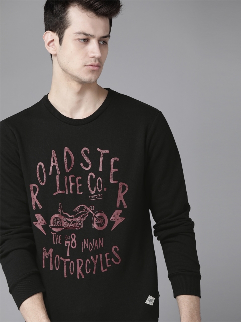 

Roadster Men Black & Pink Brand Logo Printed Sweatshirt