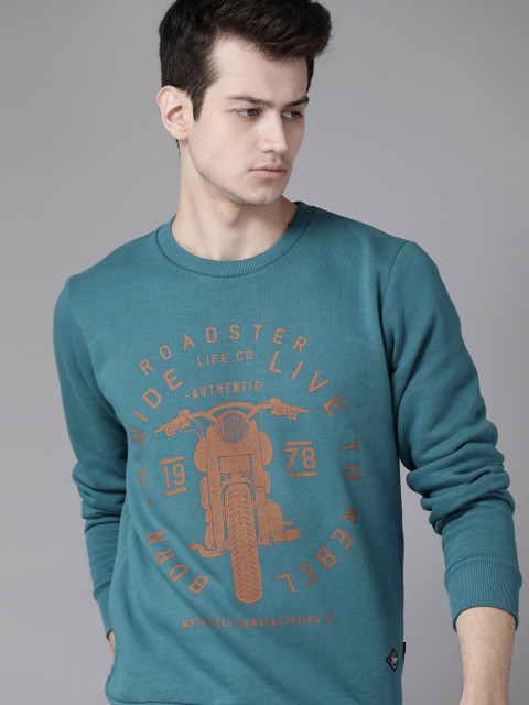 

Roadster Men Blue & Rust Orange Alphanumeric and Graphic Print Sweatshirt