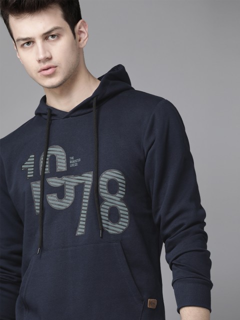 

Roadster Men Navy Blue Printed Hooded Sweatshirt