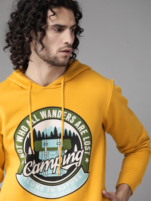 

Roadster Men Yellow & Blue Printed Hooded Sweatshirt