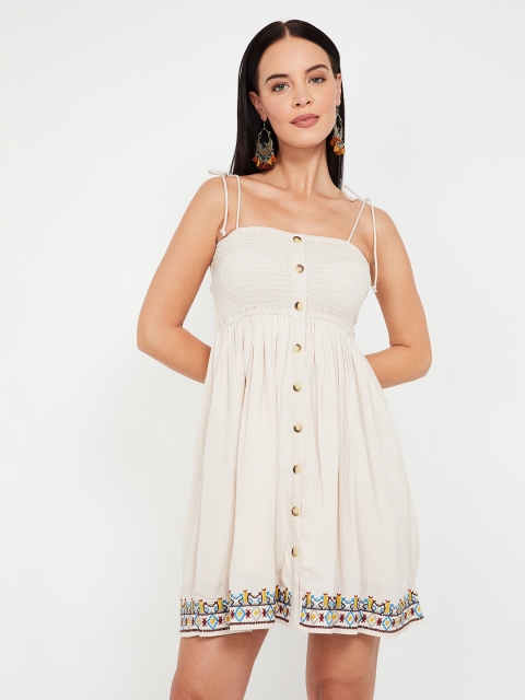 

Ginger by Lifestyle Women Off-White Printed Fit and Flare Dress