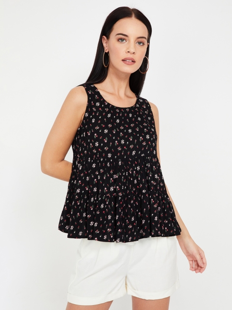 

Ginger by Lifestyle Women Black Printed A-Line Top