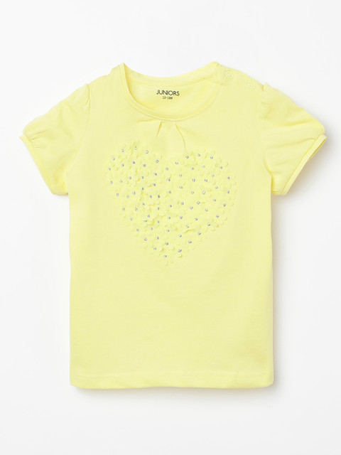 

Juniors by Lifestyle Girls Yellow Embellished Knitted Pure Cotton Top