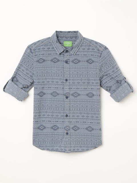 

Bossini Boys Grey & Blue Regular Fit Printed Casual Shirt