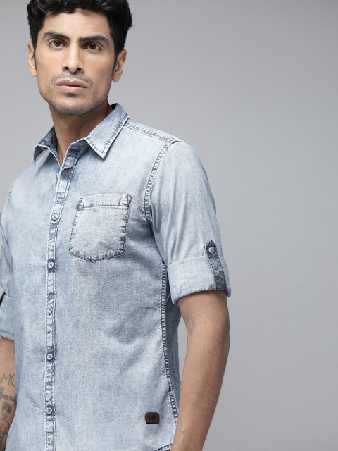 

Roadster Men Blue Regular Fit Faded Casual Denim Shirt