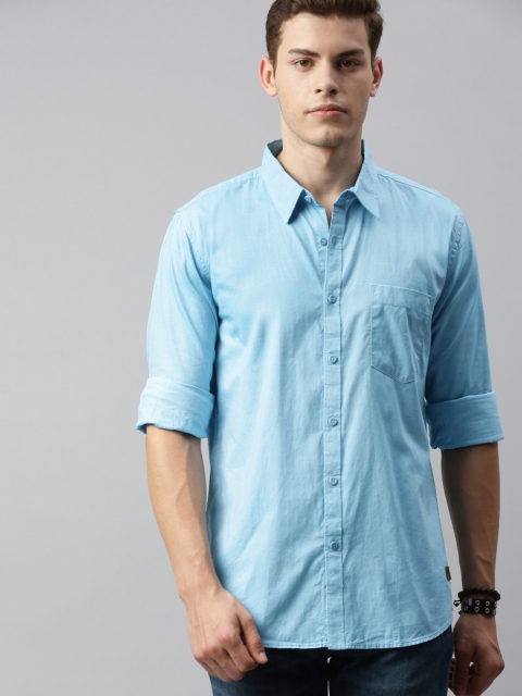 Men Blue Regular Fit Solid Casual Shirt