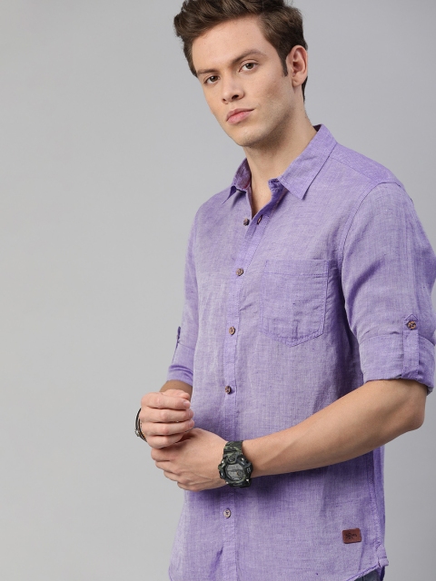 

Roadster Men Purple Regular Fit Solid Casual Linen Shirt