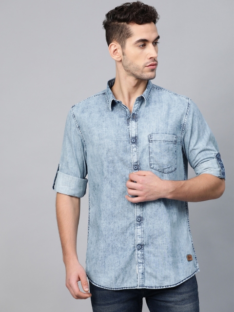 

Roadster Men Blue Regular Fit Faded Casual Chambray Shirt