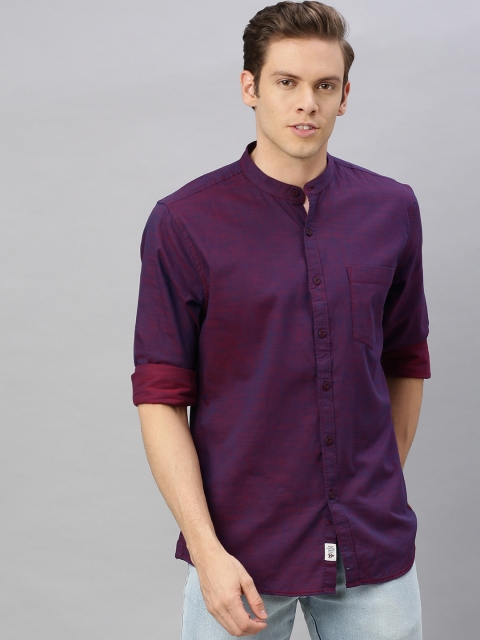 Men Purple Regular Fit Solid Casual Shirt