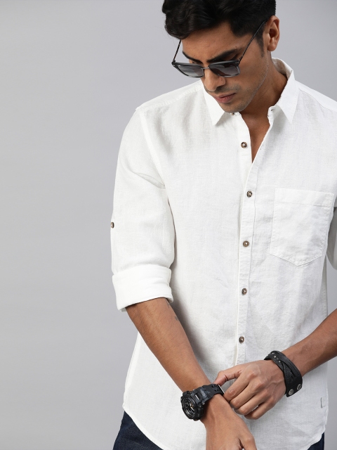 

Roadster Men White Linen Regular Fit Solid Casual Shirt