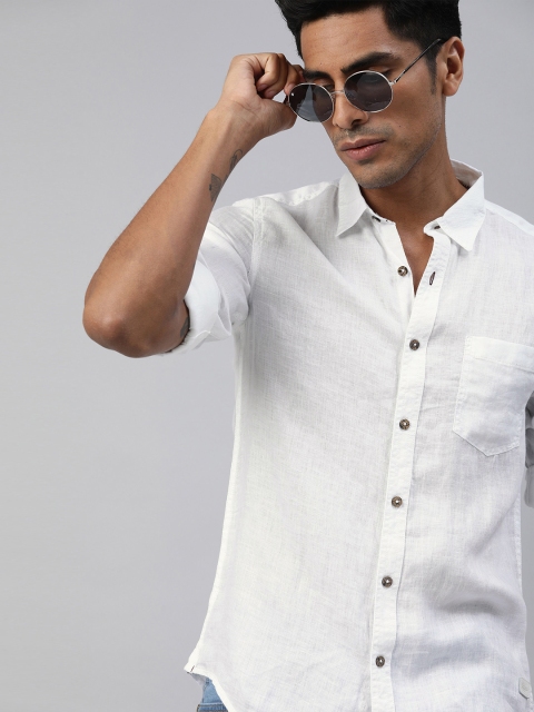 

Roadster Men White Linen Regular Fit Solid Casual Shirt