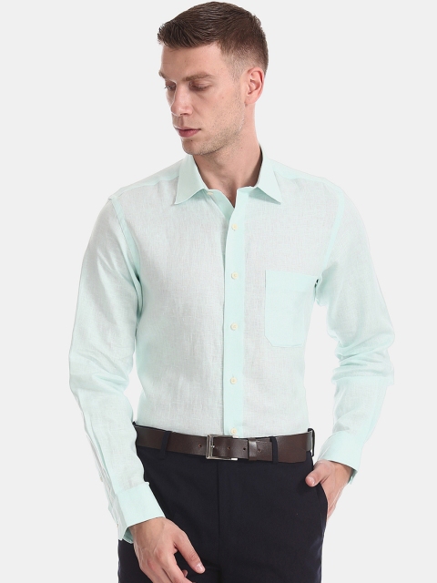 

Arrow Men Green Solid Formal Linen Shirt