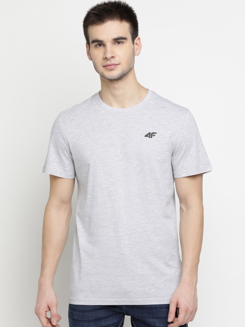 

4F Men Grey Melange Solid Round Neck T-shirt