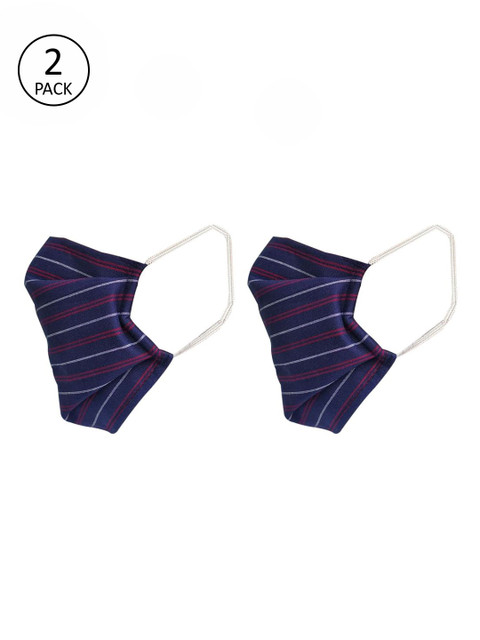 

nestroots Unisex 2 Pcs Navy Blue Striped 2-Ply Anti Pollution Reusable Masks