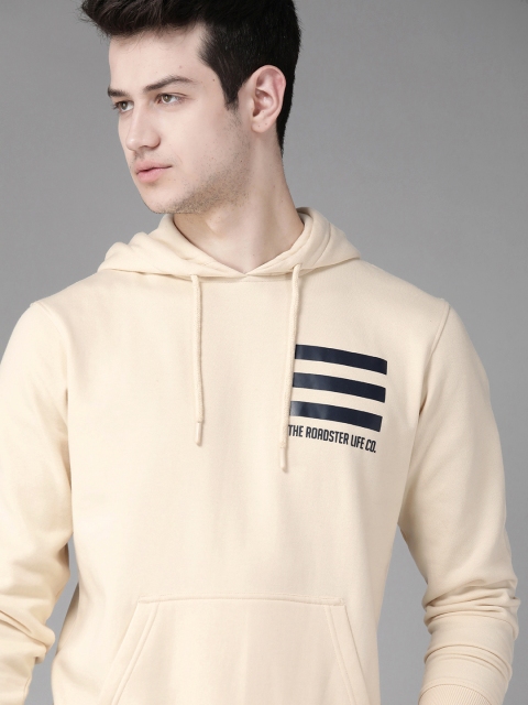 

Roadster Men Cream-Coloured Printed Detail Hooded Sweatshirt