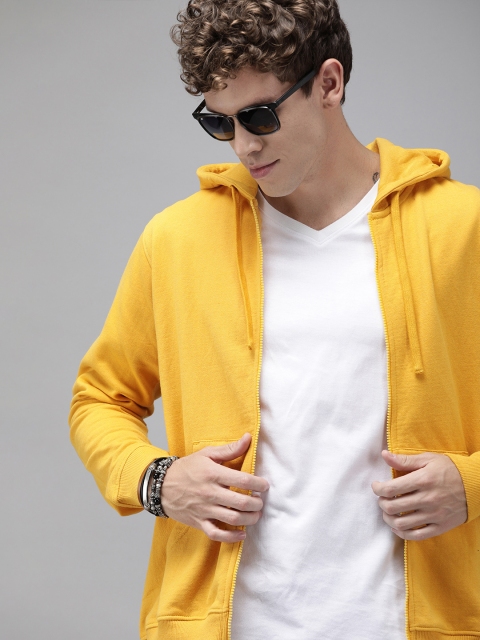 

Roadster Men Mustard Solid Hooded Sweatshirt