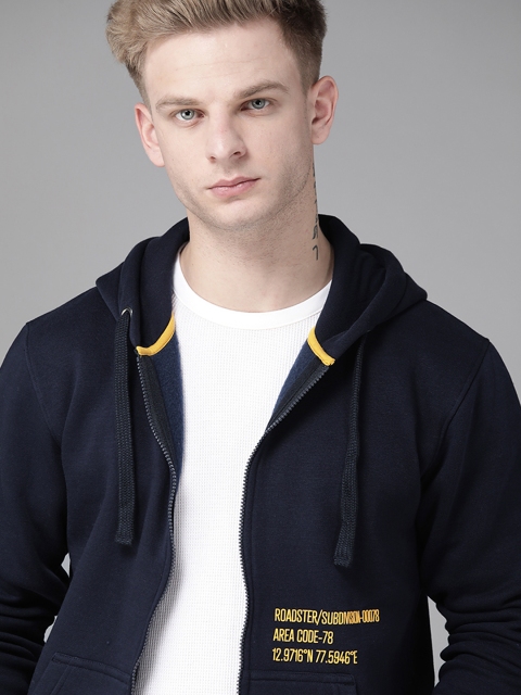 

Roadster Men Navy Blue Solid Hooded Sweatshirt