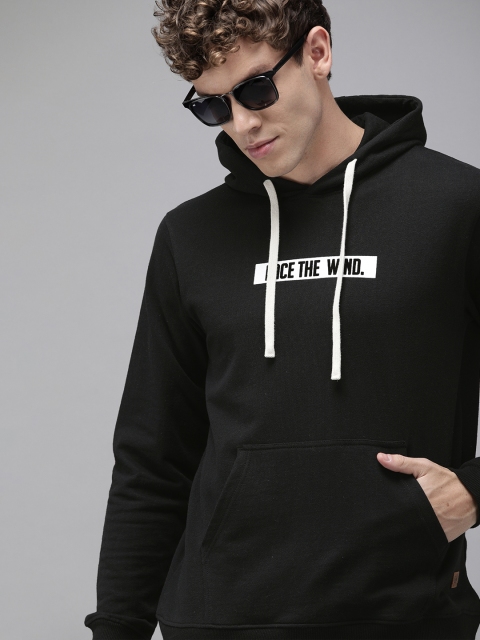 

Roadster Men Black & White Printed Hooded Sweatshirt