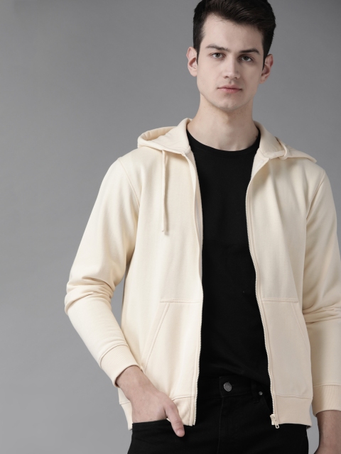 

Roadster Men Cream-Coloured Solid Hooded Sweatshirt