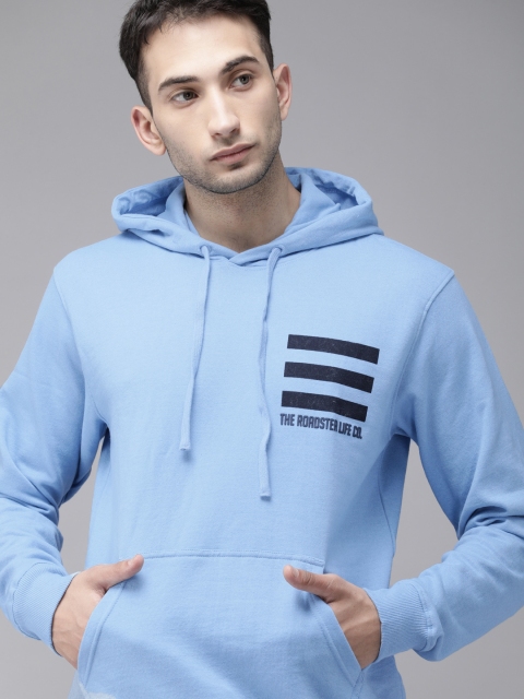 

Roadster Men Blue Printed Hooded Pullover Sweatshirt