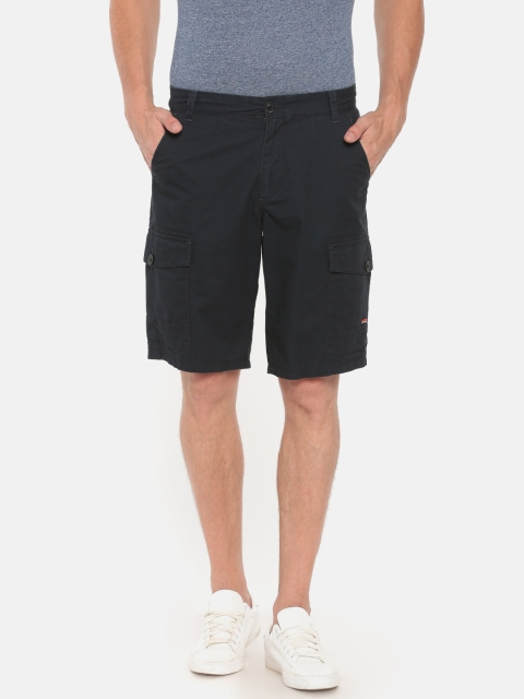 

t-base Men Navy Blue Solid Regular Fit Cargo Shorts