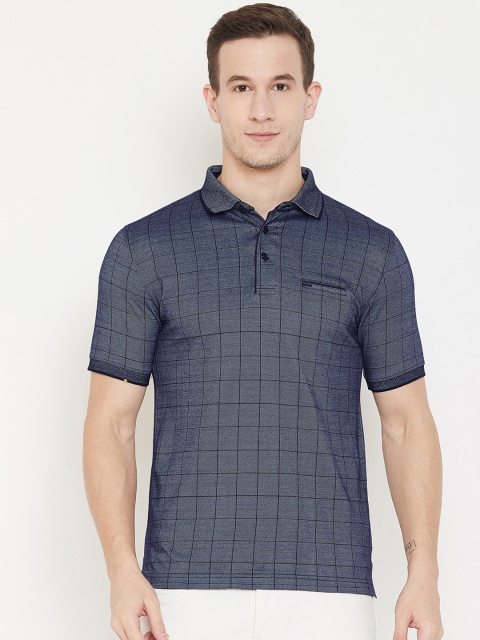 

Okane Men Navy Blue Checked Polo Collar T-shirt