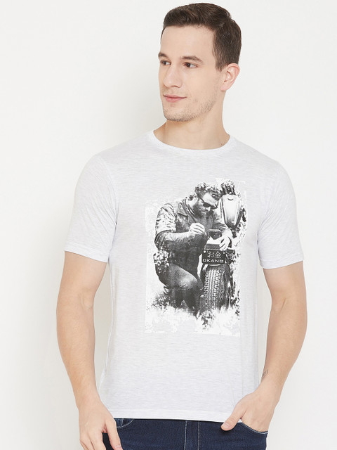 

Okane Men White Printed Round Neck T-shirt