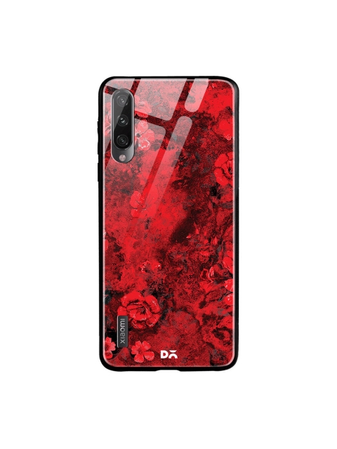 

DailyObjects Red & Black Marble Flowers Xiaomi Mi A3 Glass Mobile Cover