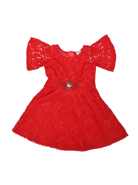 

Doodle Girls Red Self Design Fit and Flare Dress